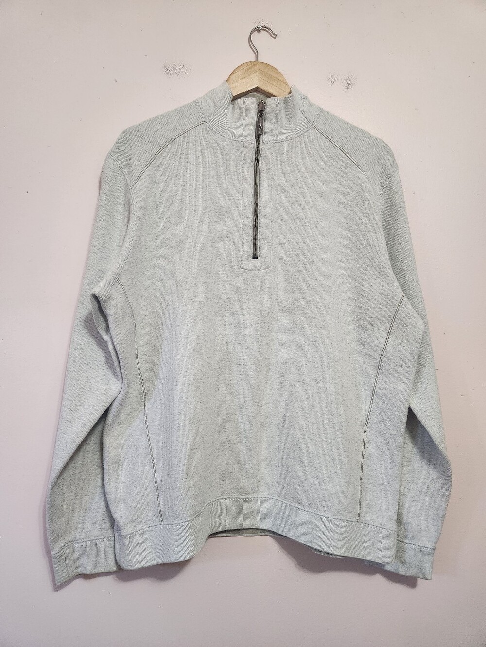 Tommy Bahama Heather Grey Marlin Logo Quarter Zip Mock Neck Pullover Sweatshirt